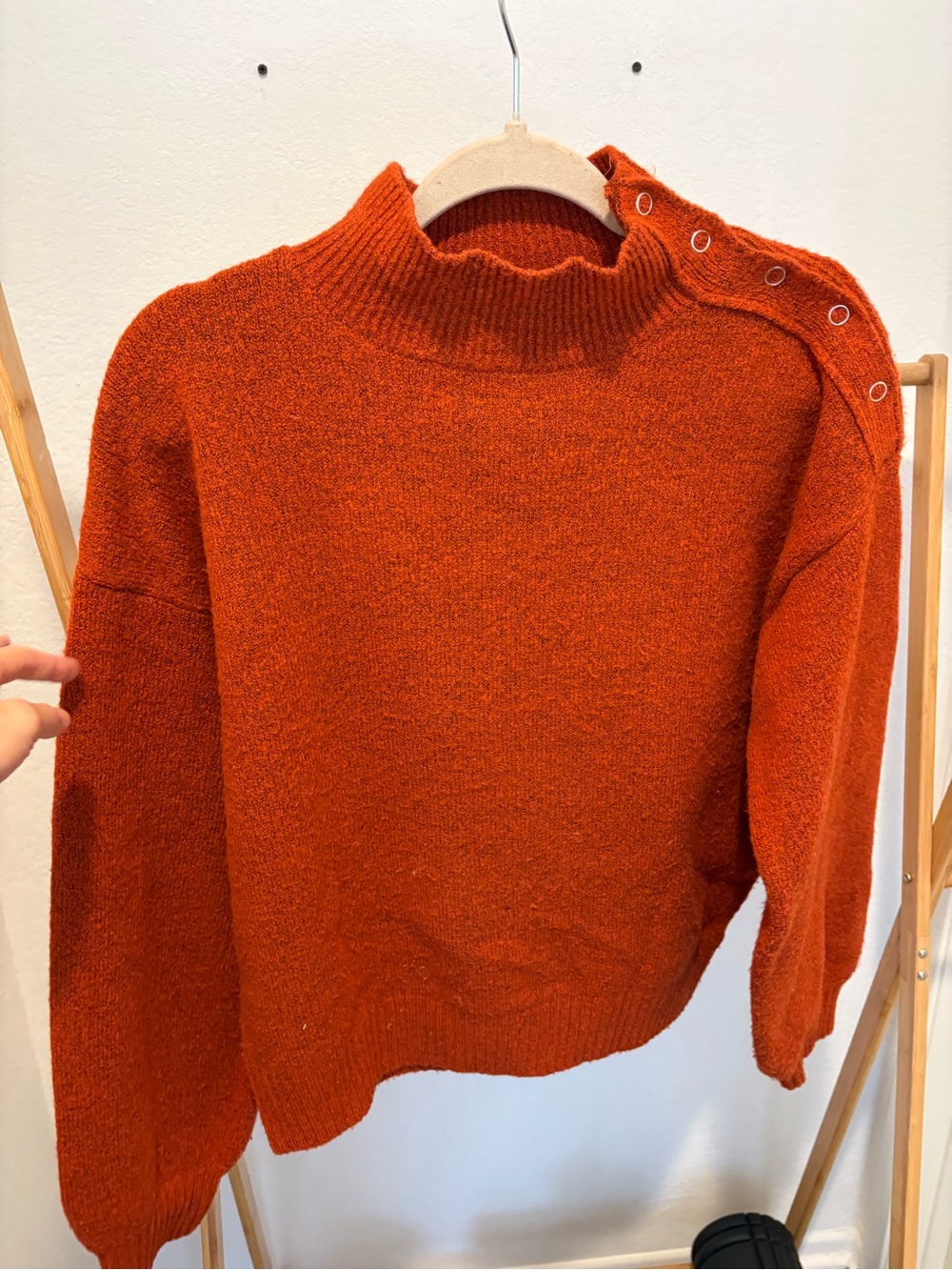 J.O.A. Button-Shoulder Cowl Sweater in Rust